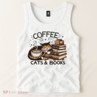 Funny Cute Coffee Cats Books Lover Gift Idea Women Tank Top thumb 2