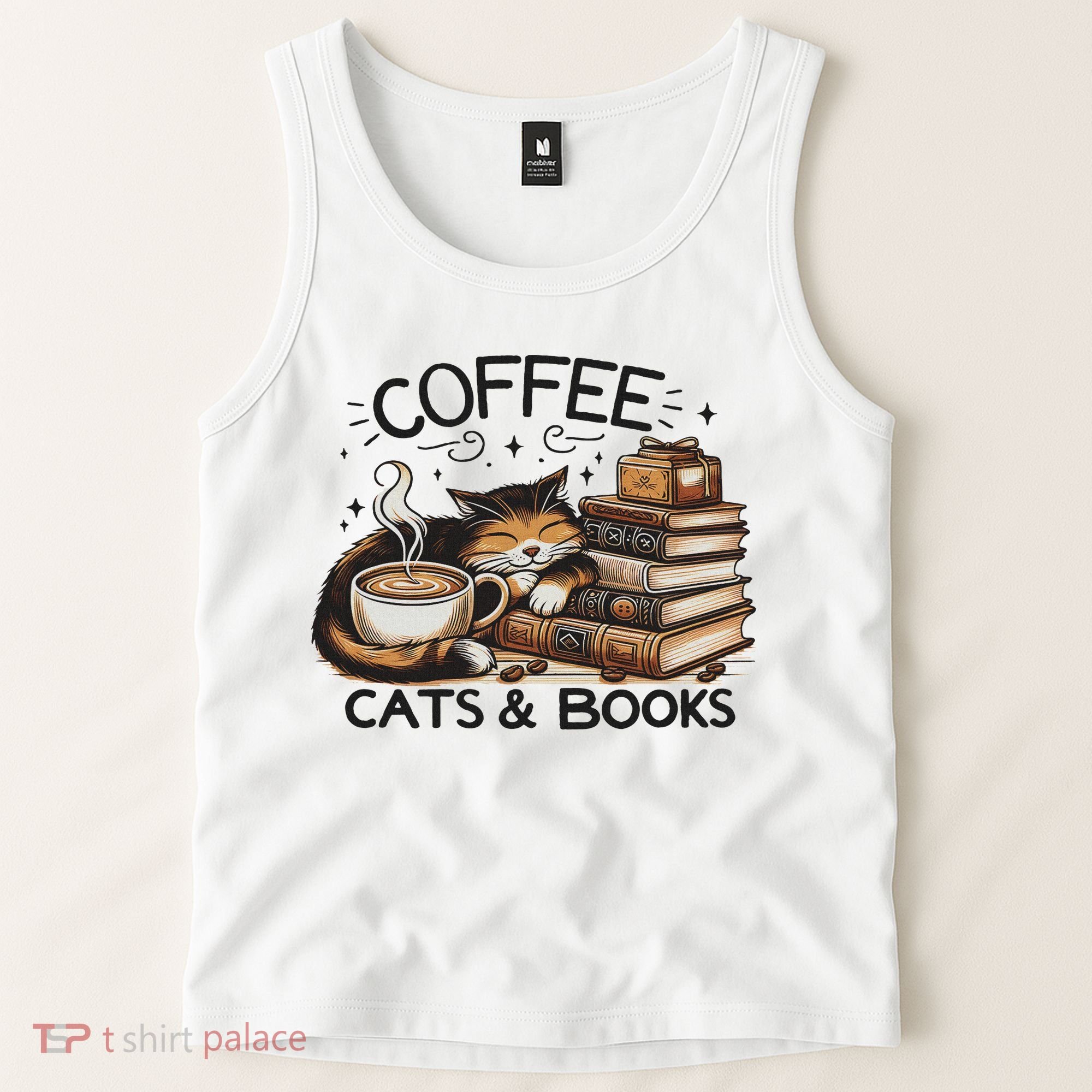 Funny Cute Coffee Cats Books Lover Gift Idea Women Tank Top
