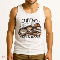 Funny Cute Coffee Cats Books Lover Gift Idea Women Tank Top thumb 3
