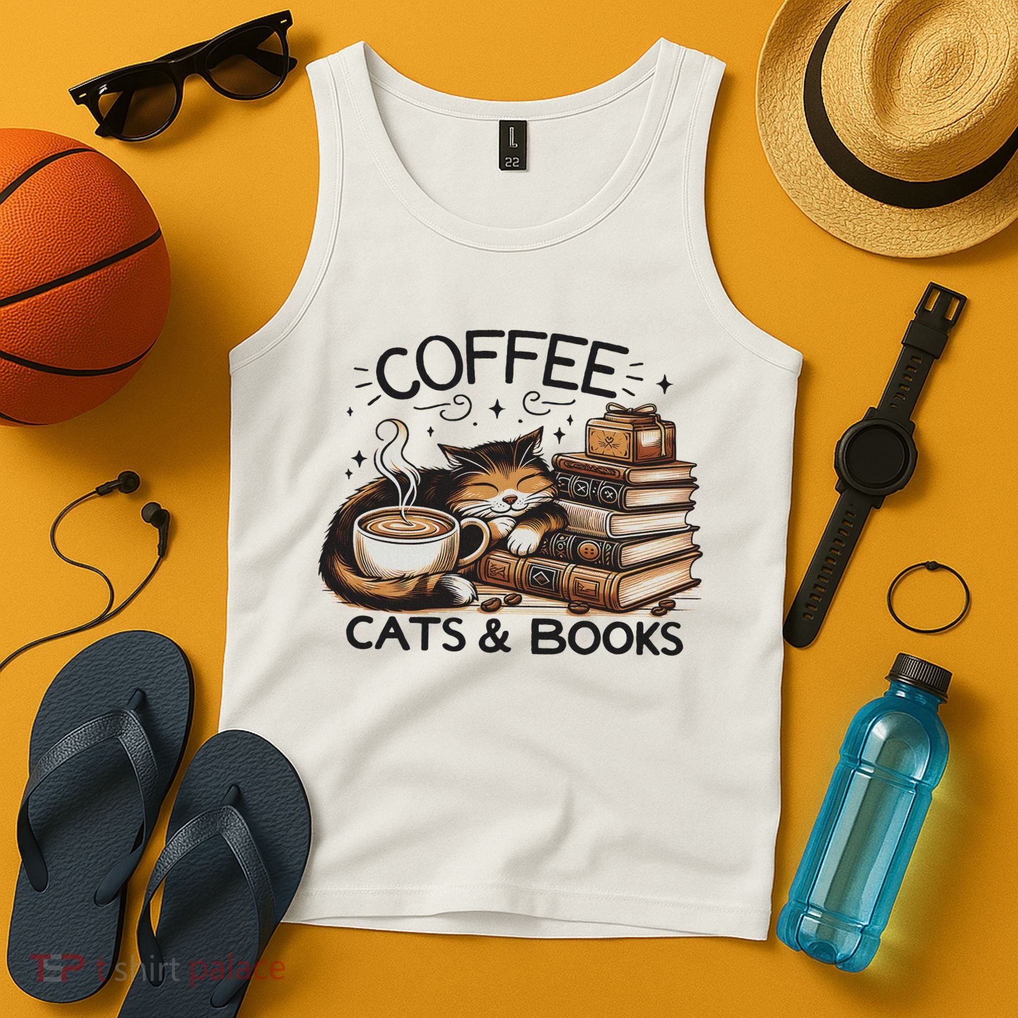 Funny Cute Coffee Cats Books Lover Gift Idea Women Tank Top