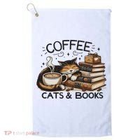 Funny Cute Coffee Cats Books Lover Gift Idea Women Golf Towel thumb 0