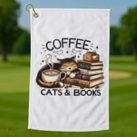 Funny Cute Coffee Cats Books Lover Gift Idea Women Golf Towel thumb 1