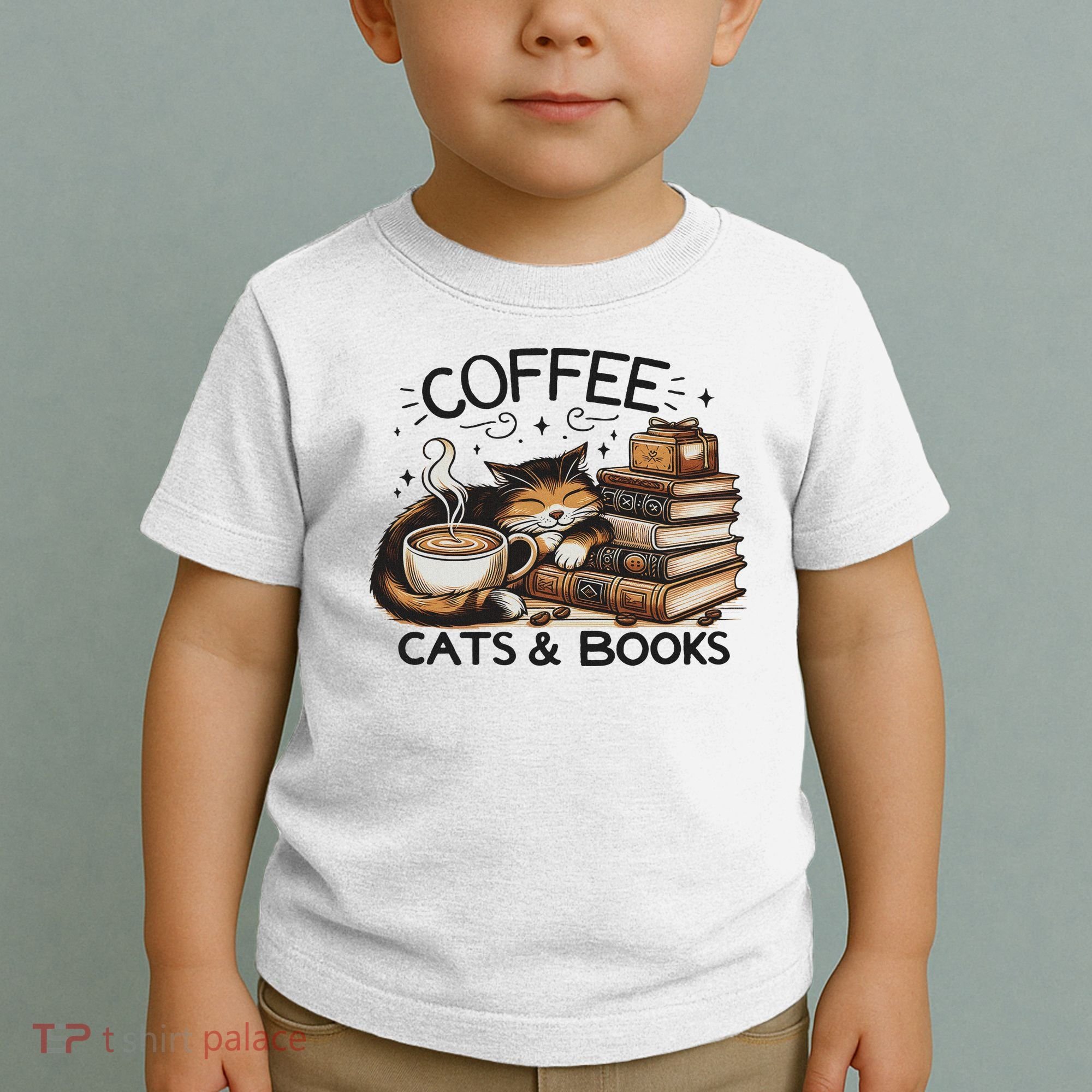 Funny Cute Coffee Cats Books Lover Gift Idea Women Toddler T-Shirt