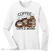 Funny Cute Coffee Cats Books Lover Gift Idea Women Women's Long Sleeve Shirt thumb 0
