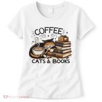 Funny Cute Coffee Cats Books Lover Gift Idea Women Women's T-Shirt thumb 0