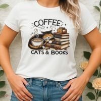 Funny Cute Coffee Cats Books Lover Gift Idea Women Women's T-Shirt thumb 2