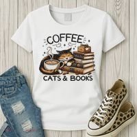 Funny Cute Coffee Cats Books Lover Gift Idea Women Women's T-Shirt thumb 3