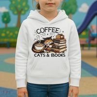 Funny Cute Coffee Cats Books Lover Gift Idea Women Kids Hoodie thumb 3