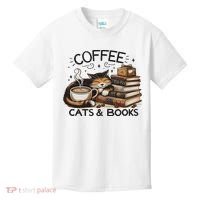 Funny Cute Coffee Cats Books Lover Gift Idea Women Kids T-Shirt thumb 0