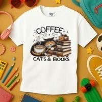 Funny Cute Coffee Cats Books Lover Gift Idea Women Kids T-Shirt thumb 3