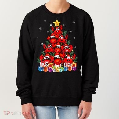 Funny Crab Christmas Tree Lights With Santa Hat Women's Sweatshirt