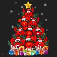 Funny Crab Christmas Tree Lights With Santa Hat Women's Sweatshirt thumb 2