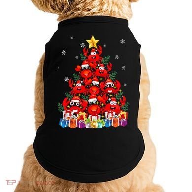 Funny Crab Christmas Tree Lights With Santa Hat Doggie Tank