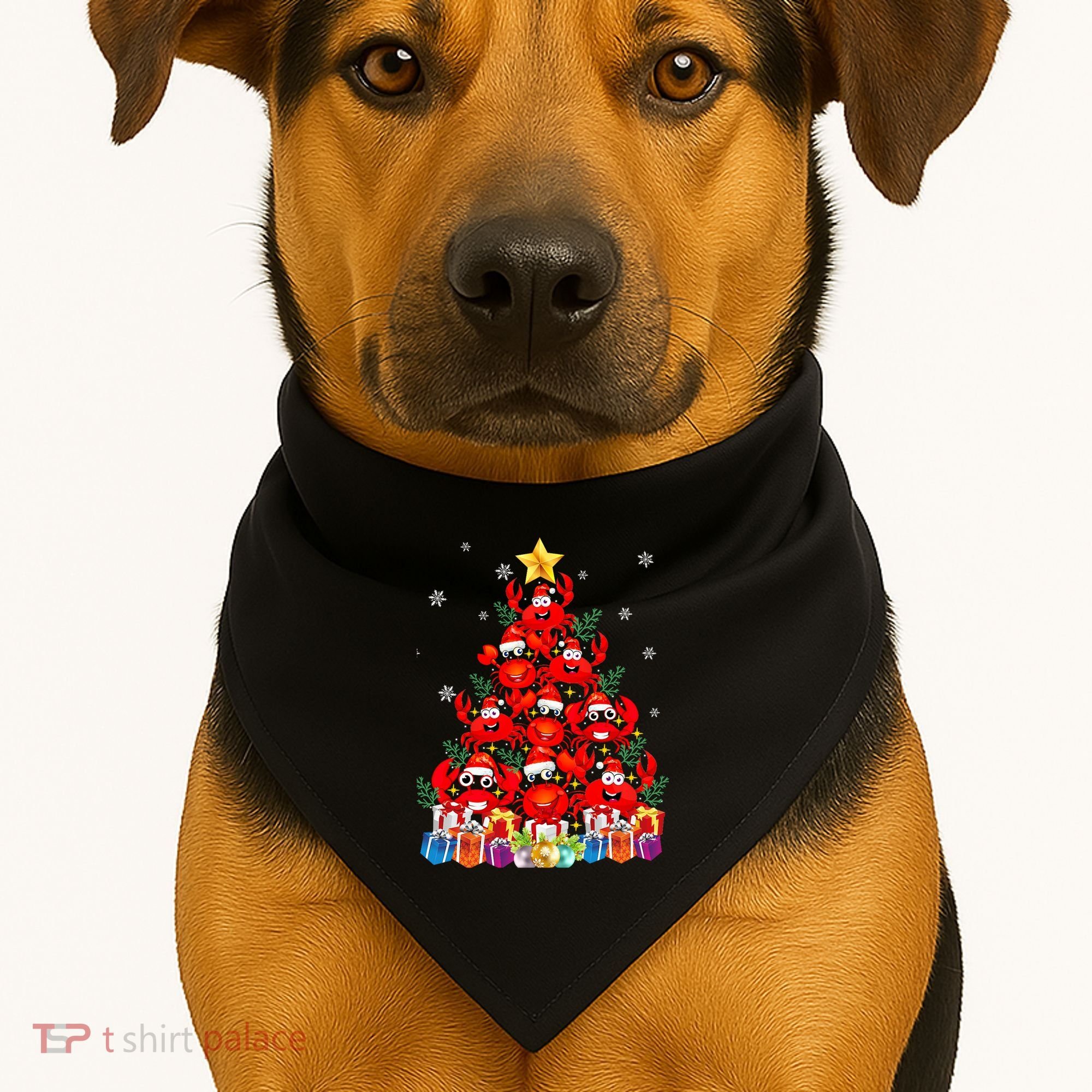 Funny Crab Christmas Tree Lights With Santa Hat USA-Made Doggie Bandana