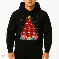 Funny Crab Christmas Tree Lights With Santa Hat Hoodie thumb 2