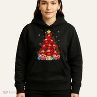 Funny Crab Christmas Tree Lights With Santa Hat Hoodie thumb 5