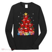 Funny Crab Christmas Tree Lights With Santa Hat Long Sleeve Shirt thumb 0
