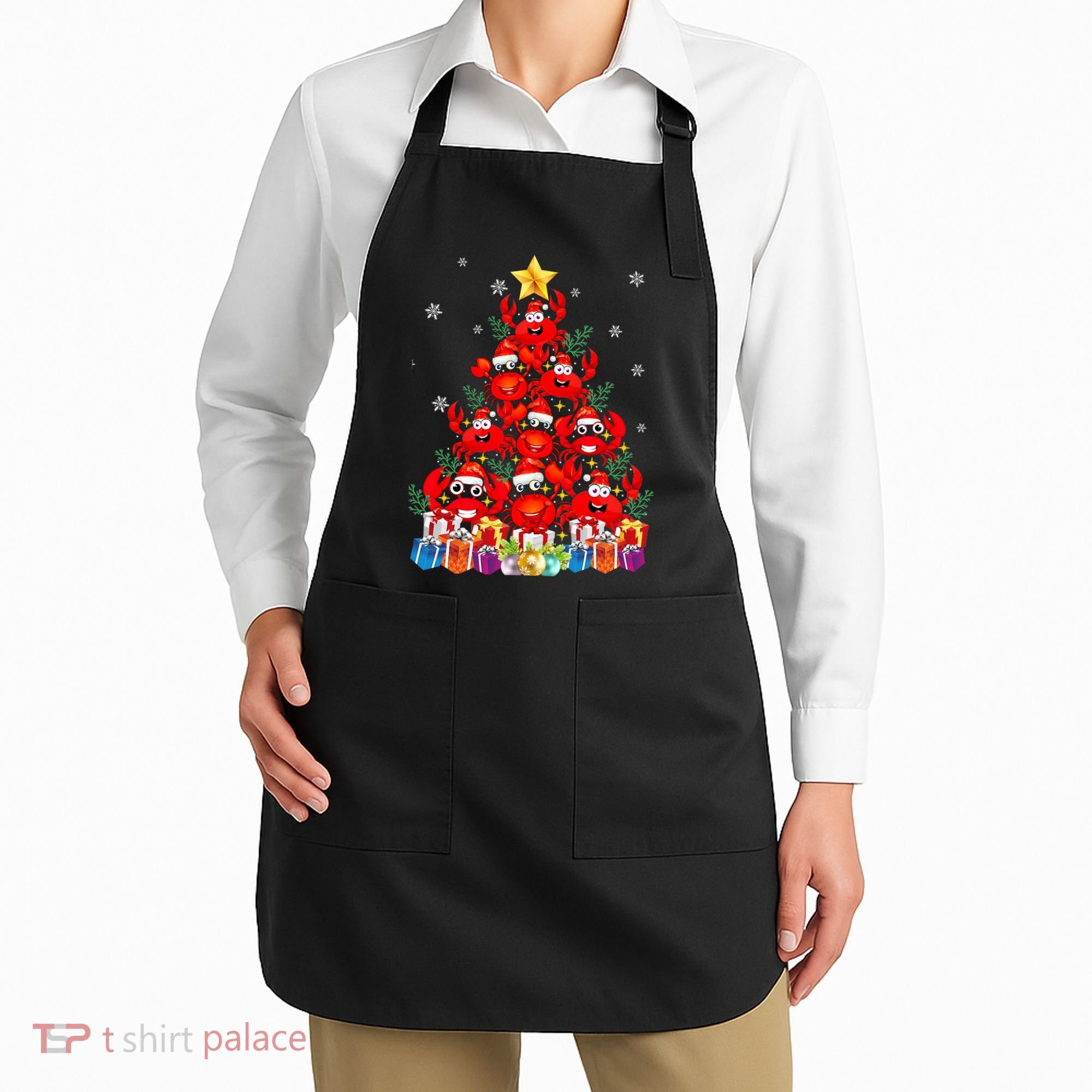 Funny Crab Christmas Tree Lights With Santa Hat Apron