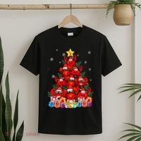 Funny Crab Christmas Tree Lights With Santa Hat T-Shirt thumb 2