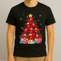 Funny Crab Christmas Tree Lights With Santa Hat T-Shirt thumb 3
