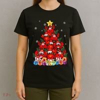 Funny Crab Christmas Tree Lights With Santa Hat T-Shirt thumb 4