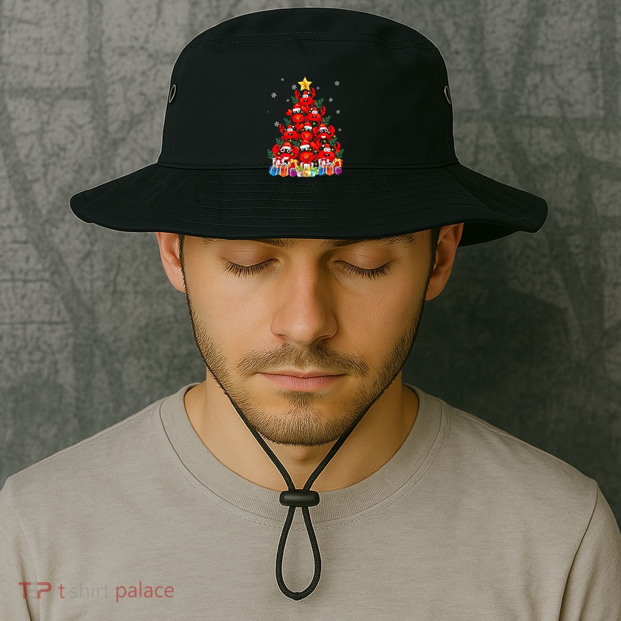 Funny Crab Christmas Tree Lights With Santa Hat Bucket Hat