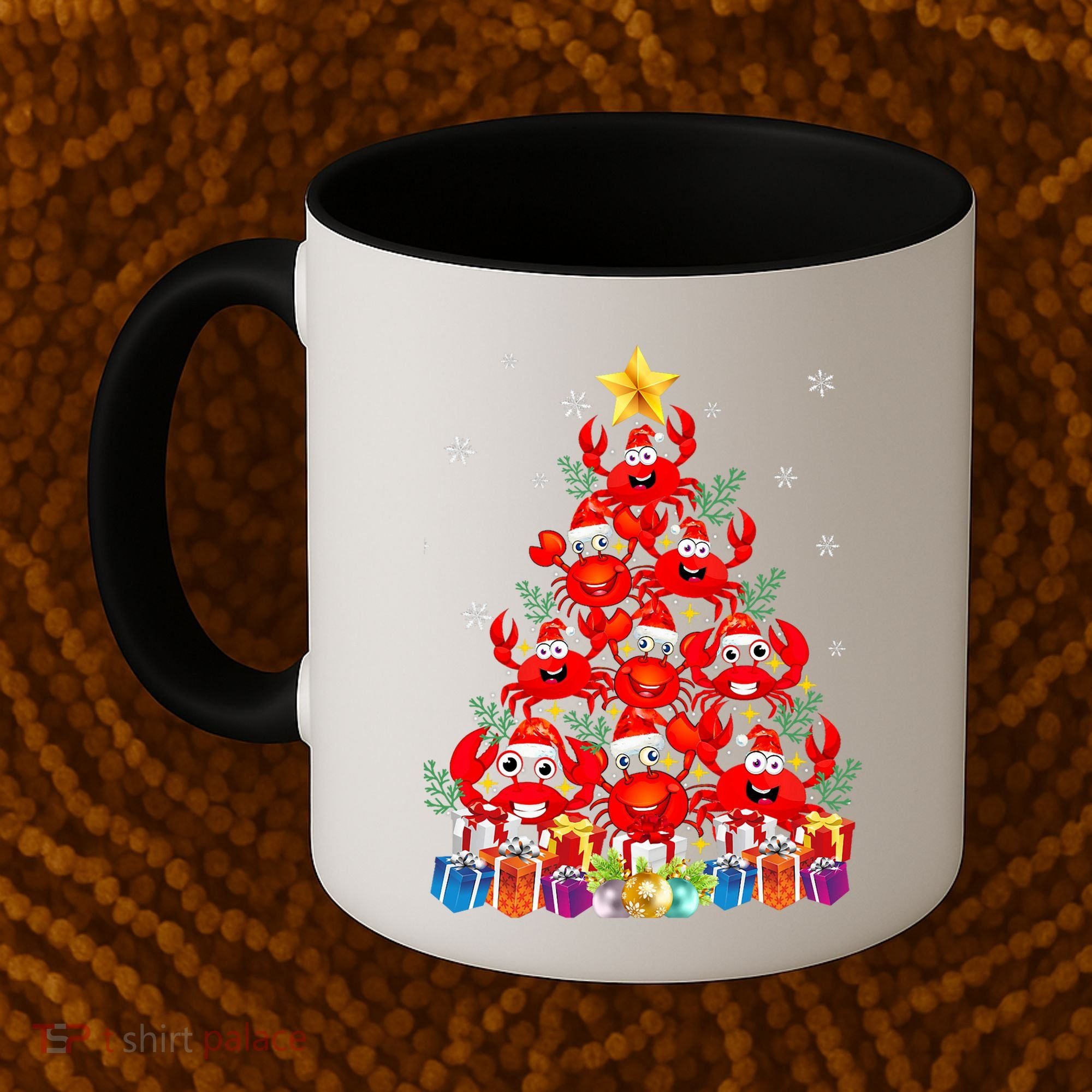 Funny Crab Christmas Tree Lights With Santa Hat Coffee Mug