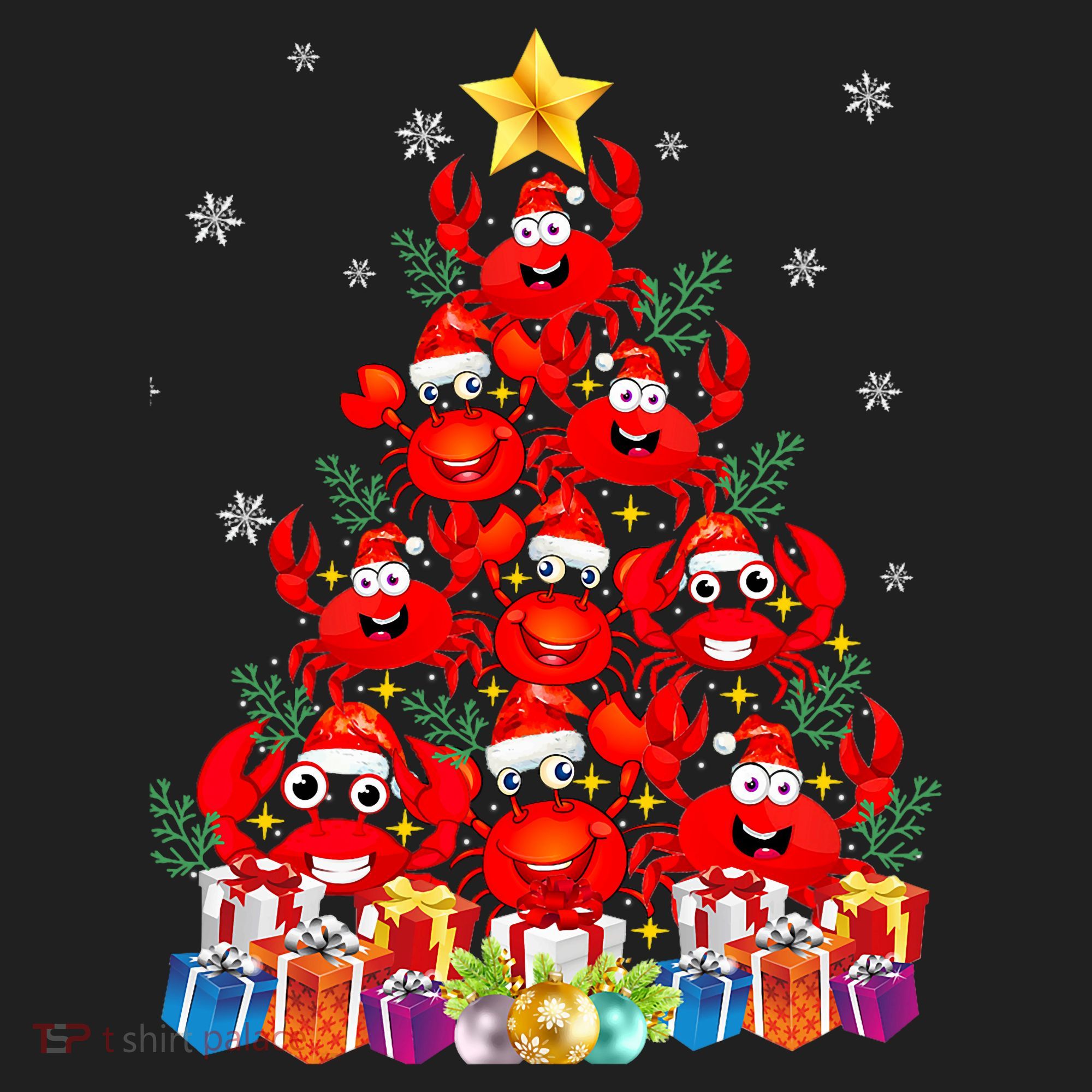 Funny Crab Christmas Tree Lights With Santa Hat Beanie