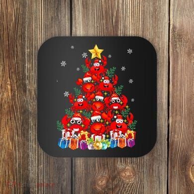 Funny Crab Christmas Tree Lights With Santa Hat Coaster