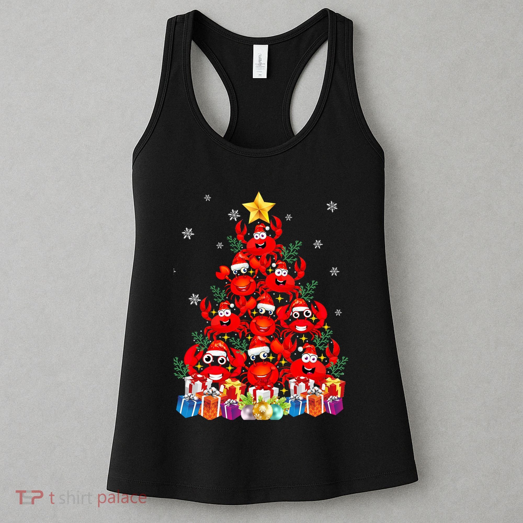 Funny Crab Christmas Tree Lights With Santa Hat Women's Tank Top