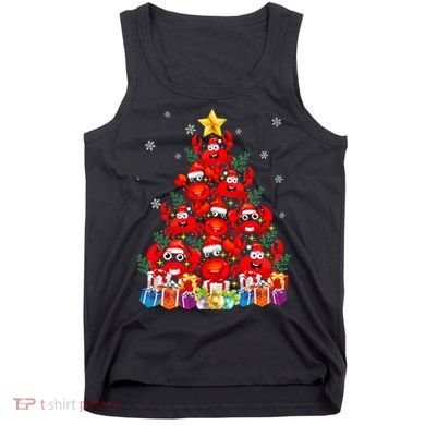 Funny Crab Christmas Tree Lights With Santa Hat Tank Top