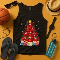 Funny Crab Christmas Tree Lights With Santa Hat Tank Top thumb 4