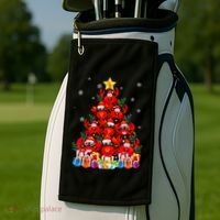 Funny Crab Christmas Tree Lights With Santa Hat Golf Towel thumb 2