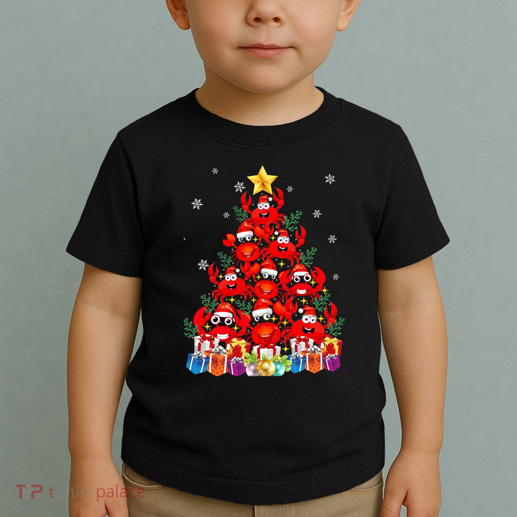 Funny Crab Christmas Tree Lights With Santa Hat Toddler T-Shirt