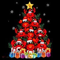 Funny Crab Christmas Tree Lights With Santa Hat Women's T-Shirt thumb 6