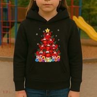 Funny Crab Christmas Tree Lights With Santa Hat Kids Hoodie thumb 3