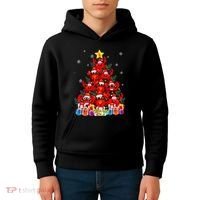 Funny Crab Christmas Tree Lights With Santa Hat Kids Hoodie thumb 4