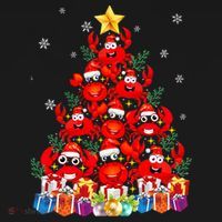 Funny Crab Christmas Tree Lights With Santa Hat Kids Hoodie thumb 5