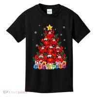 Funny Crab Christmas Tree Lights With Santa Hat Kids T-Shirt thumb 0