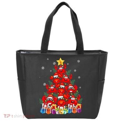 Funny Crab Christmas Tree Lights With Santa Hat Tote Bag