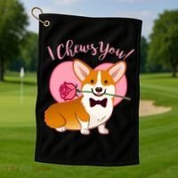Funny Cute Corgi Valentine I Chews You Golf Towel thumb 1
