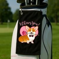 Funny Cute Corgi Valentine I Chews You Golf Towel thumb 2