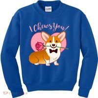Funny Cute Corgi Valentine I Chews You Kids Sweatshirt thumb 0