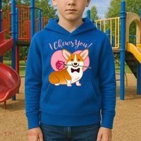 Funny Cute Corgi Valentine I Chews You Kids Hoodie thumb 2