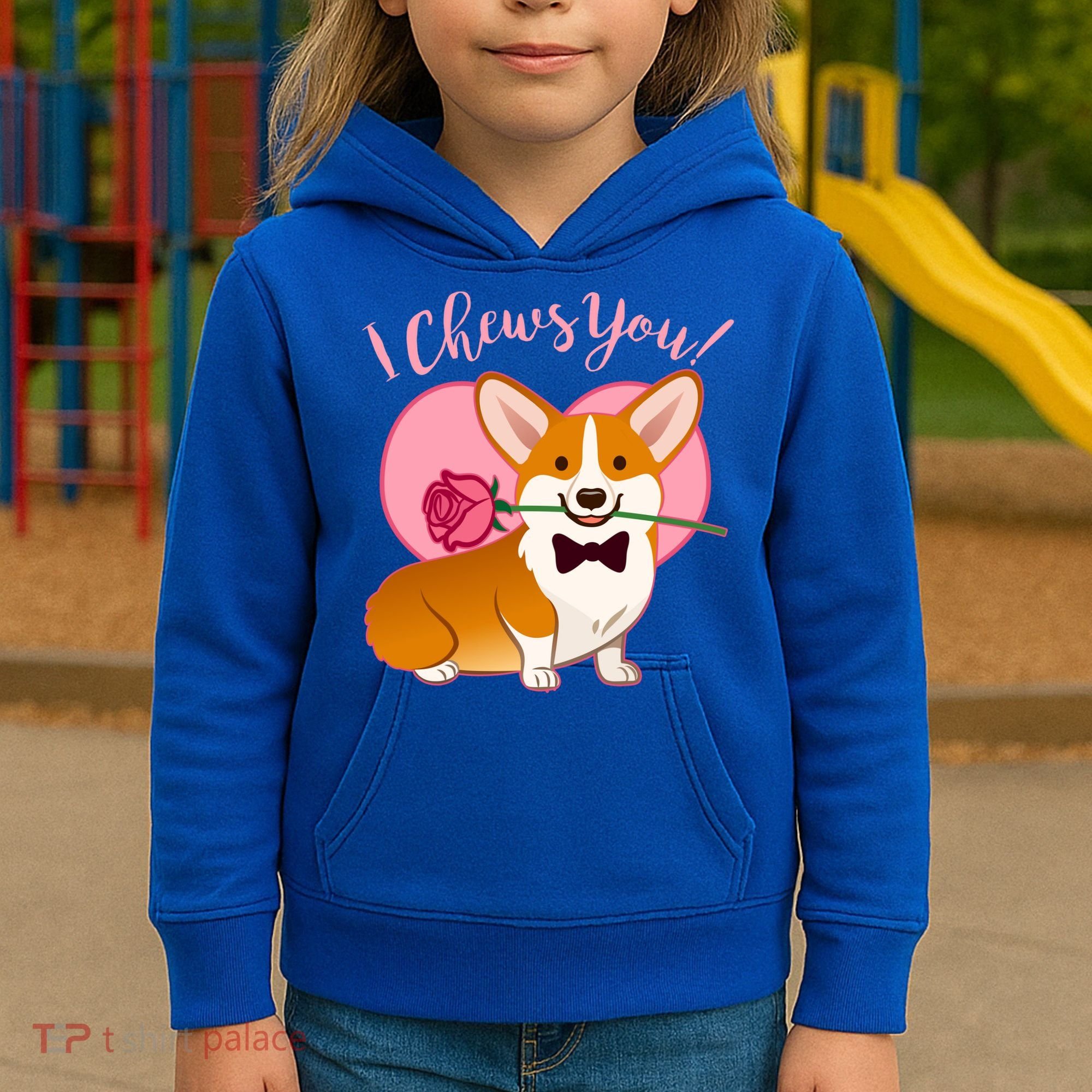 Funny Cute Corgi Valentine I Chews You Kids Hoodie