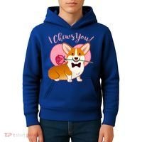 Funny Cute Corgi Valentine I Chews You Kids Hoodie thumb 4