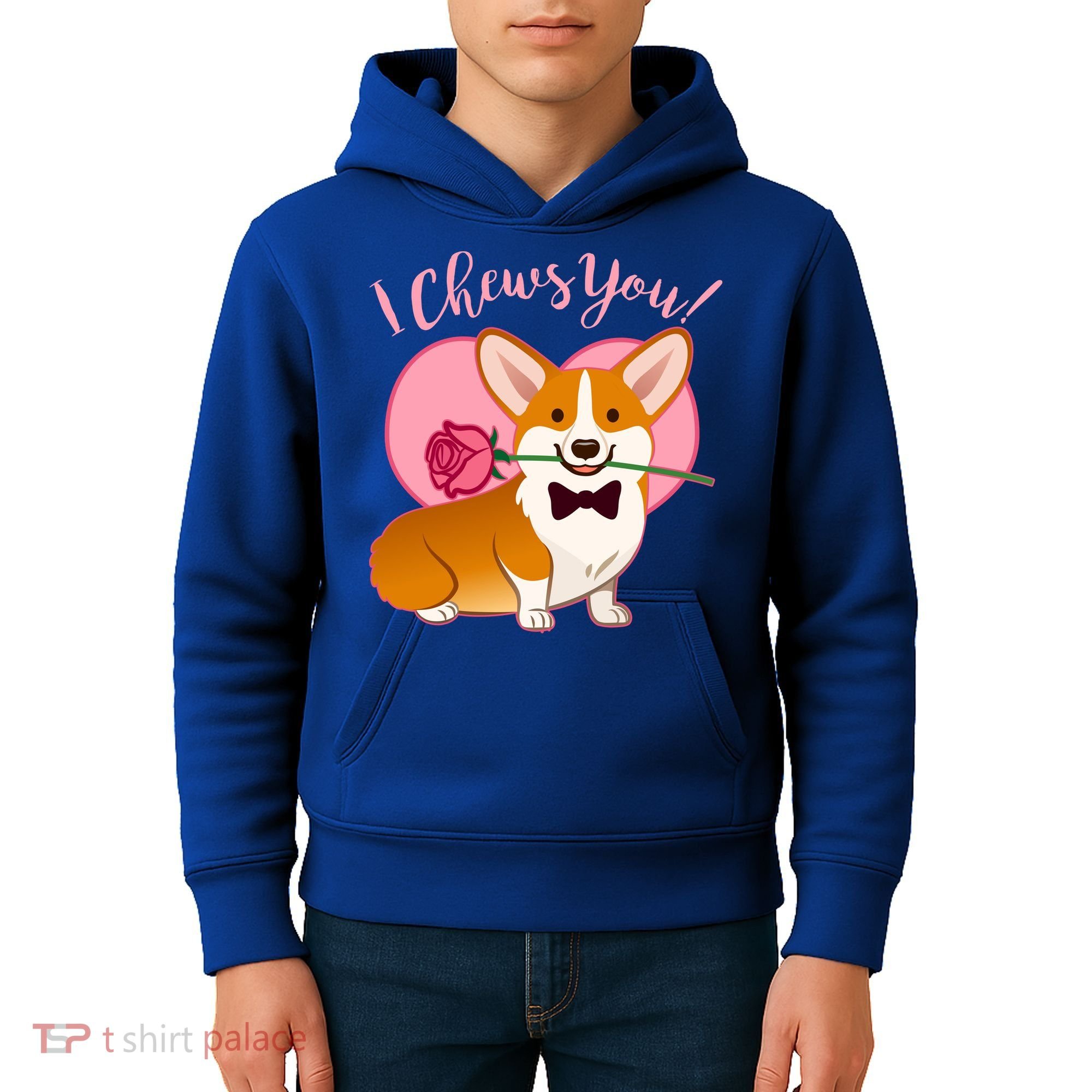 Funny Cute Corgi Valentine I Chews You Kids Hoodie