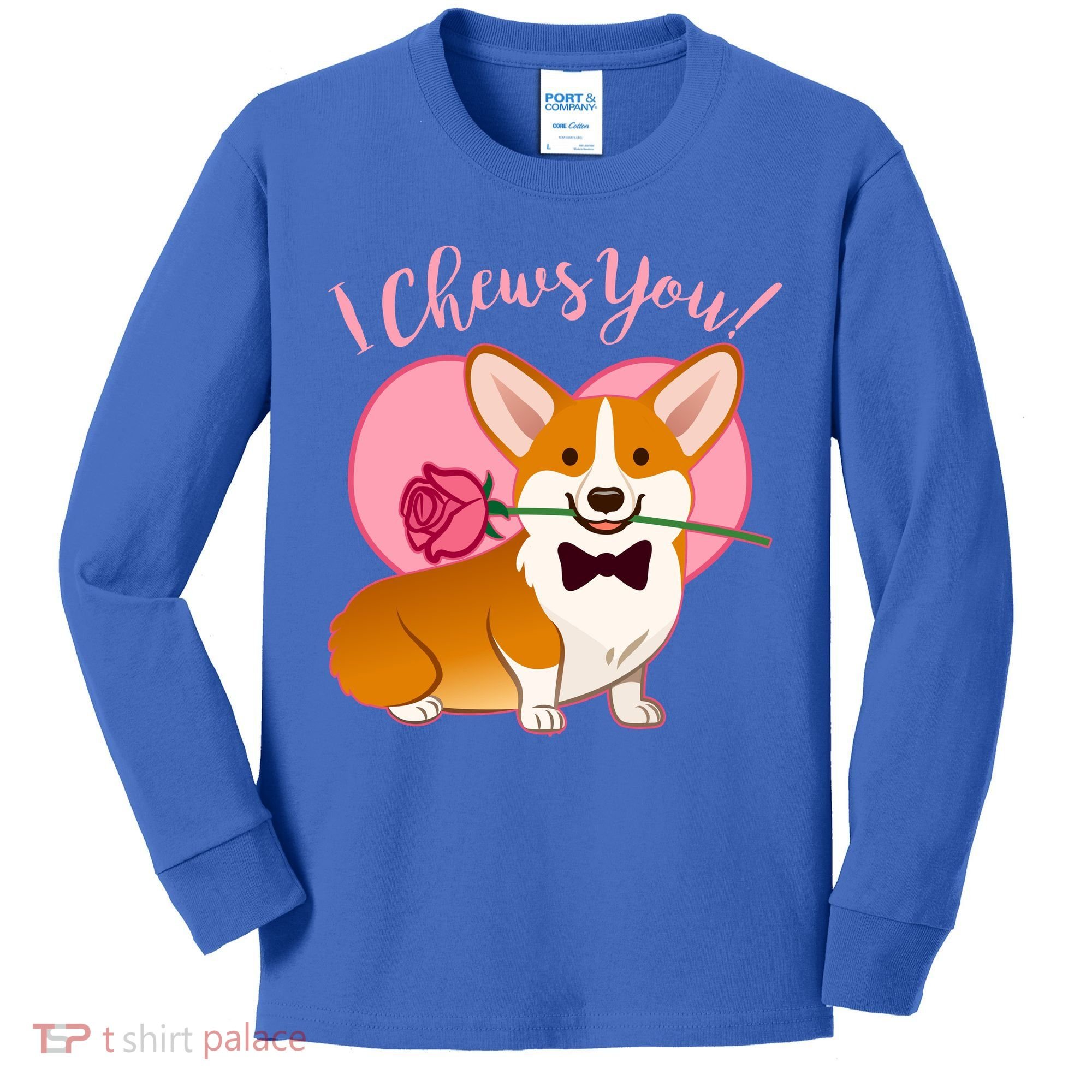 Funny Cute Corgi Valentine I Chews You Kids Long Sleeve Shirt