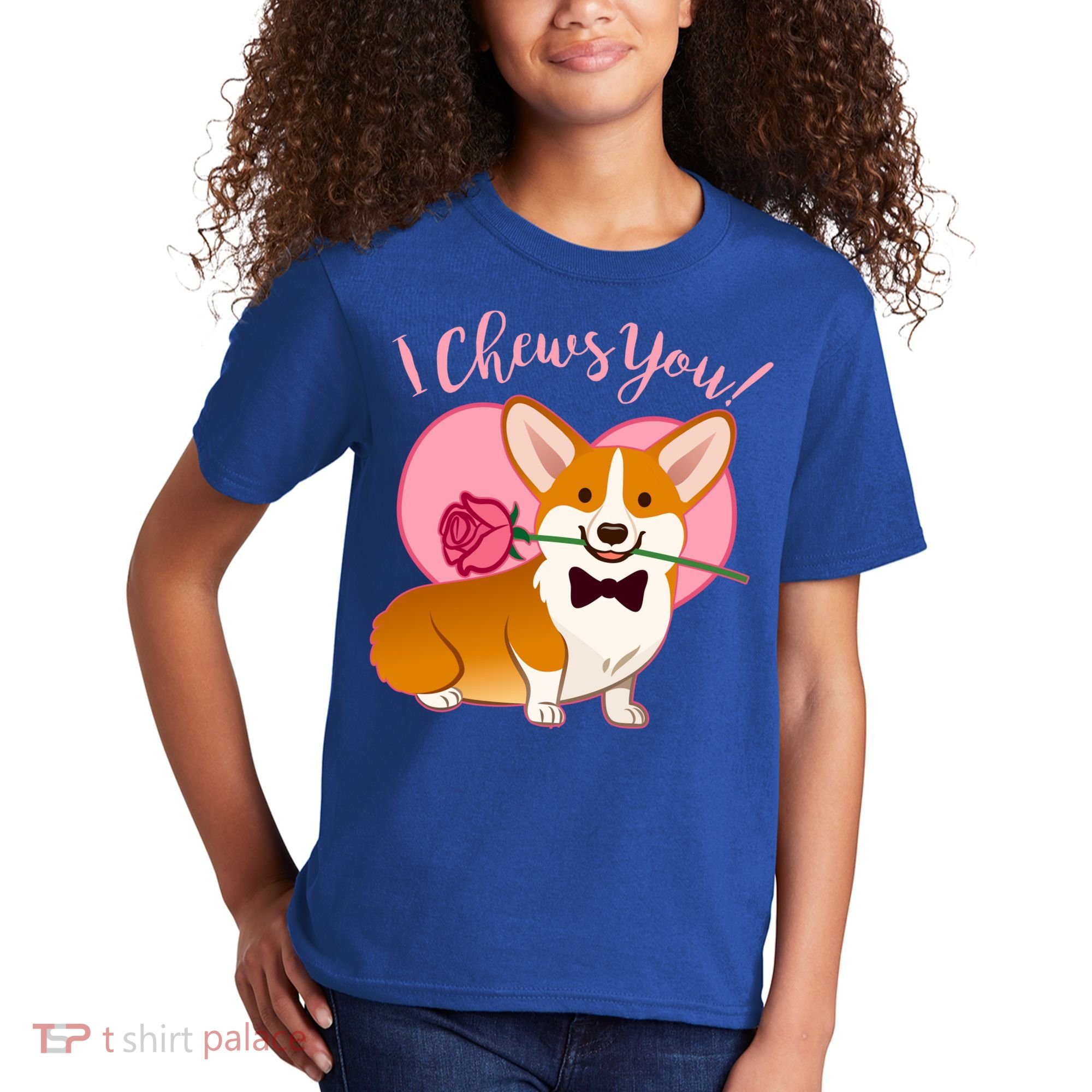 Funny Cute Corgi Valentine I Chews You Kids T-Shirt