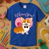 Funny Cute Corgi Valentine I Chews You Kids T-Shirt thumb 3